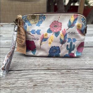 NWT Floral Feather and Leopard Print Women's Wristlet